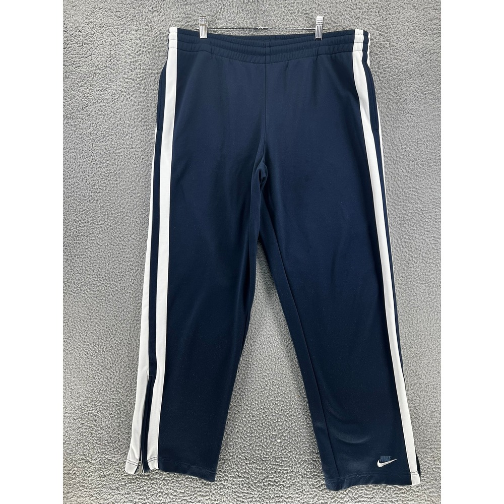 Vintage Nike Track Pants Navy Blue White Stripes Ankle Zip Mens 2XL Y2K